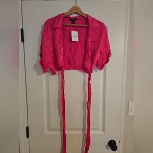 Forever 21 Hot Pink Cropped Tie-Front Cardigan - NWT